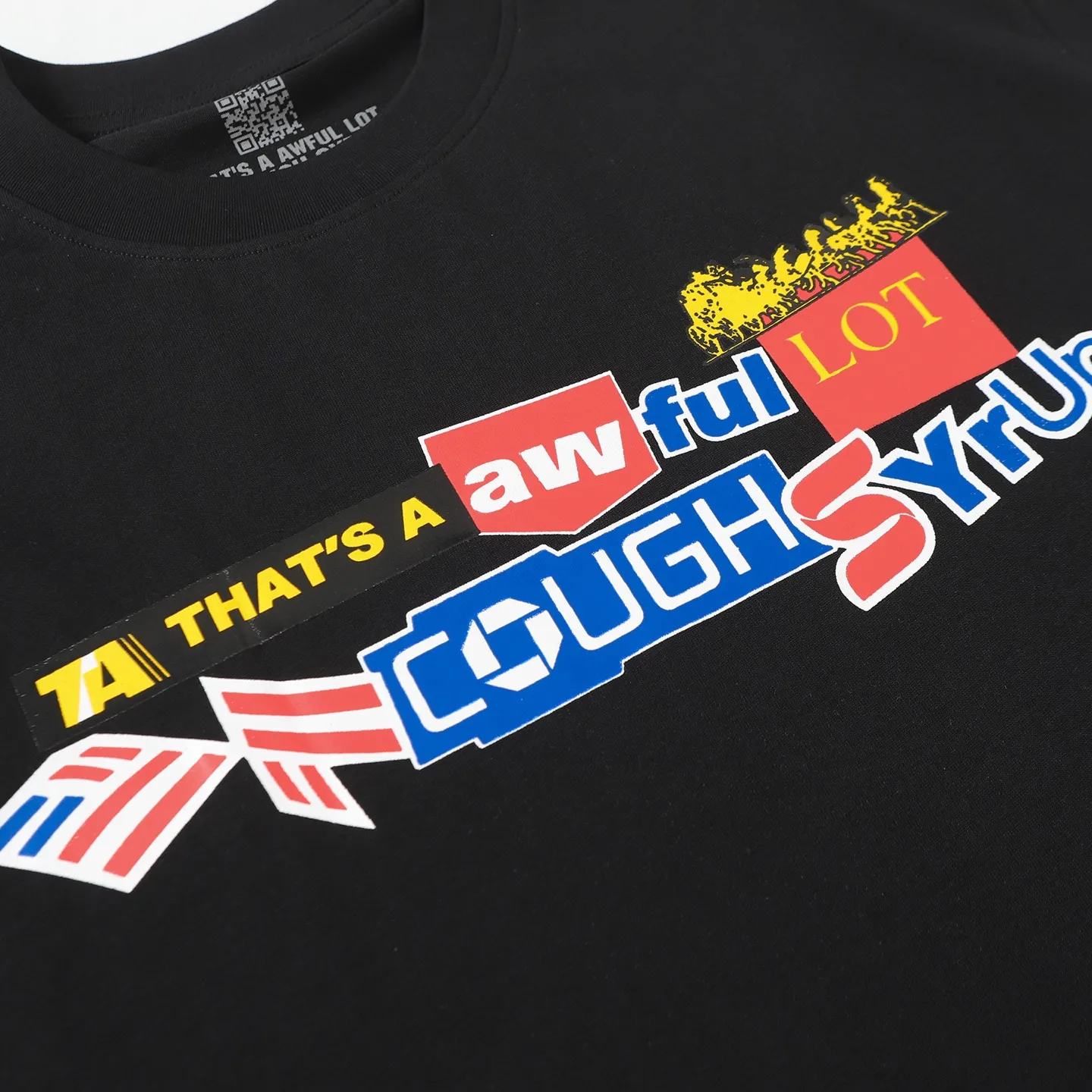 #White/Black ｜ THAT'S A AWFUL LOT OF COUGH SYRUP In Stock Real shot American simple trendy brand loose casual T-shirt Fabric (fabric): 32 counts Weight combed double yarn pure cotton Sizes (size): S-M L X L Color (colour):, Black/White